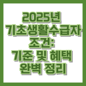 2025년 기초생활수급자 조건: 기준 및 혜택 완벽 정리