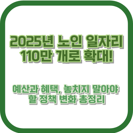 2025년 노인 일자리 110만 개로 확대! 예산과 혜택, 놓치지 말아야 할 정책 변화 총정리