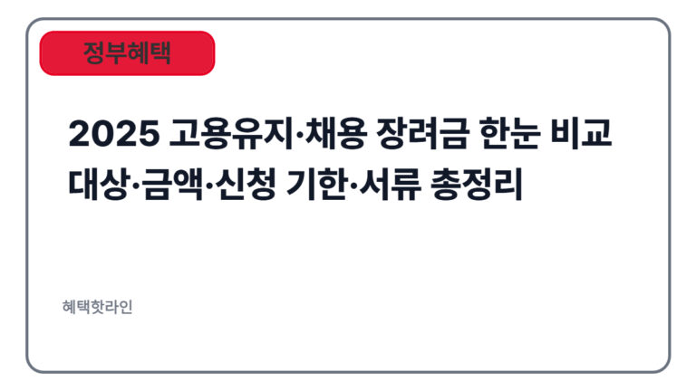 2025 고용유지·채용 장려금 한눈 비교 | 대상·금액·신청 기한·서류 총정리