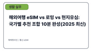 해외여행 eSIM vs 로밍 vs 현지유심: 국가별 추천 조합 10분 완성(2025 최신)