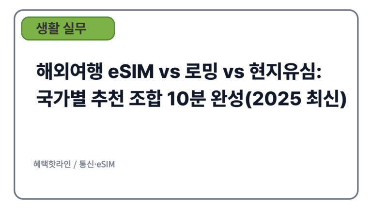 해외여행 eSIM vs 로밍 vs 현지유심: 국가별 추천 조합 10분 완성(2025 최신)
