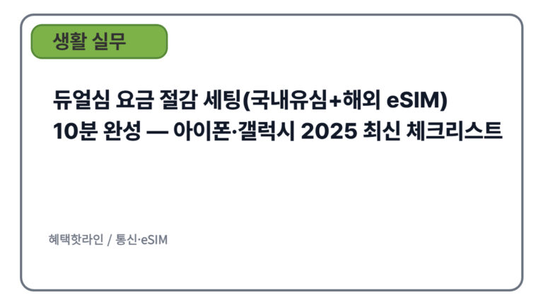듀얼심 요금 절감 세팅(국내유심+해외 eSIM) 10분 완성 — 아이폰·갤럭시 2025 최신 체크리스트