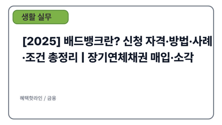[2025] 배드뱅크란? 신청 자격·방법·사례·조건 총정리 | 장기연체채권 매입·소각