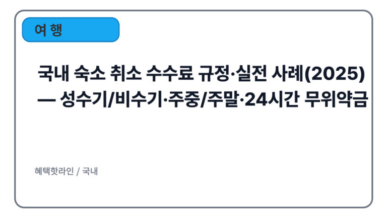 국내 숙소 취소 수수료 규정·실전 사례(2025) — 성수기/비수기·주중/주말·24시간 무위약금