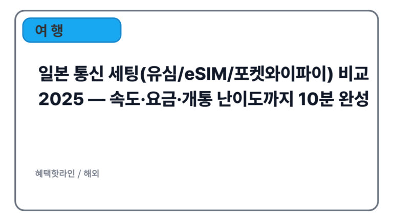 일본 통신 세팅(유심/eSIM/포켓와이파이) 비교 2025 — 속도·요금·개통 난이도까지 10분 완성